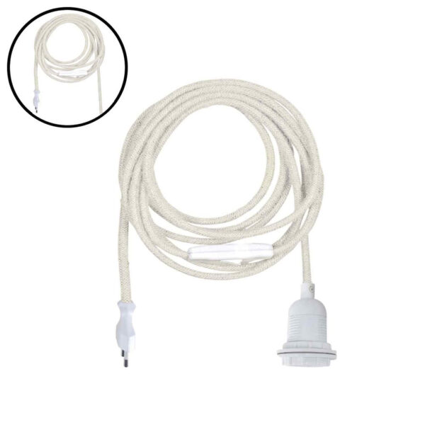 Suspension Douille Baladeuse Blanche 400Cm Câble Coton Blanc Prise